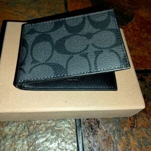 Coach Black Signature Monogram Key & Card Holder